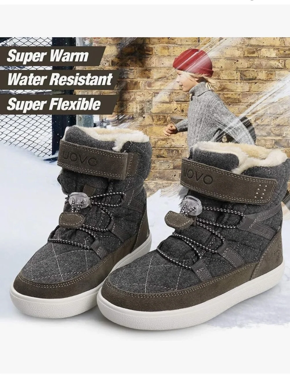 UOVO Snow Boots Winter Waterproof Slip Resistant Outdoor Shoes Boys Size 11.5